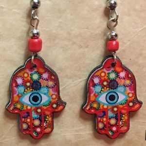 💐NWT HAMSA AMULET BLUE EYE EARRINGS