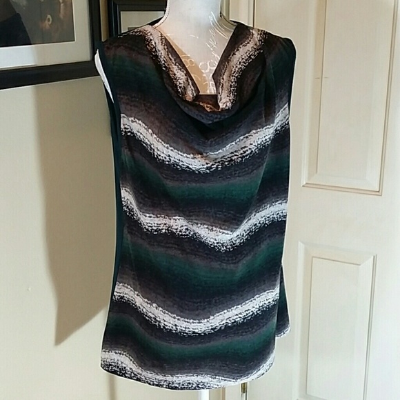 Green and Brown Sleeveless Cowlneck Sweater