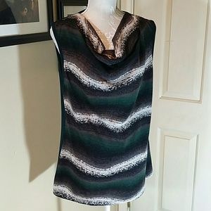 Green and Brown Sleeveless Cowlneck Sweater