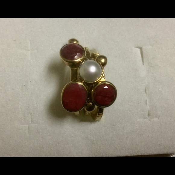 SOLD. Yellow Gold over brass Red Ruby Stack Ring - Picture 2 of 4