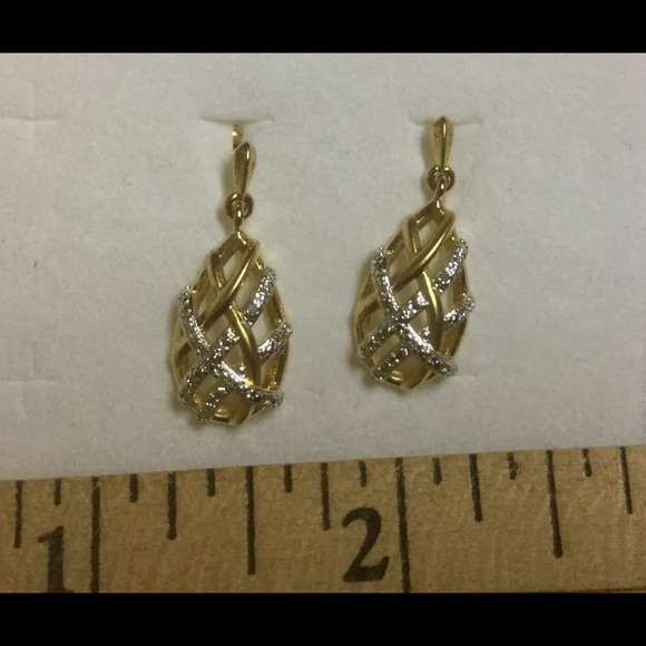 Gold & Rhodium over Brass earrings  with Diamonds - Picture 2 of 3