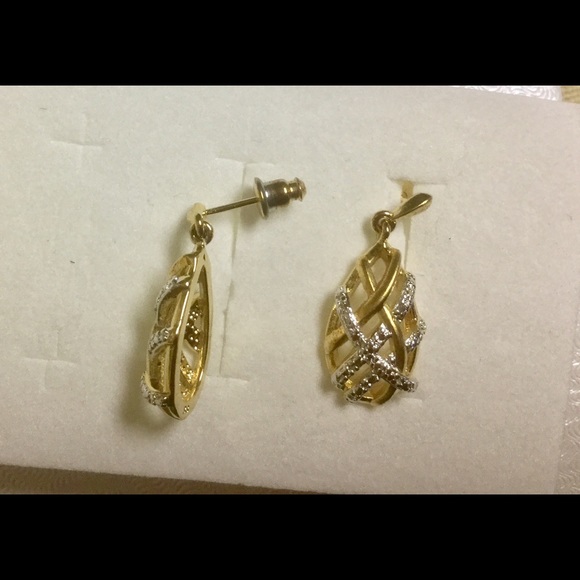 Gold & Rhodium over Brass earrings  with Diamonds - Picture 3 of 3