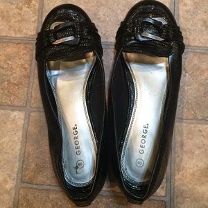 George- Black flats- Silver/patent detail. Size 8