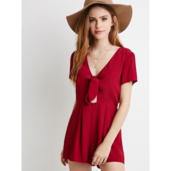 red front tie romper