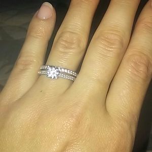 Sterling Silver plated CZ engagement ring set