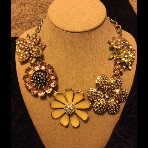 Sequin NY Brand "Nude" Rhinestone Floral Necklace - Picture 2 of 4