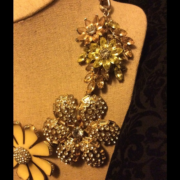 Sequin NY Brand "Nude" Rhinestone Floral Necklace - Picture 3 of 4