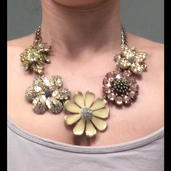 Sequin NY Brand "Nude" Rhinestone Floral Necklace - Picture 1 of 4