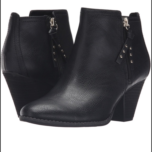Black booties with gold studded pulls
