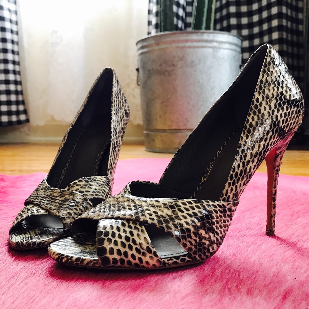 Tory Burch Snakeskin Peep Toe Pumps