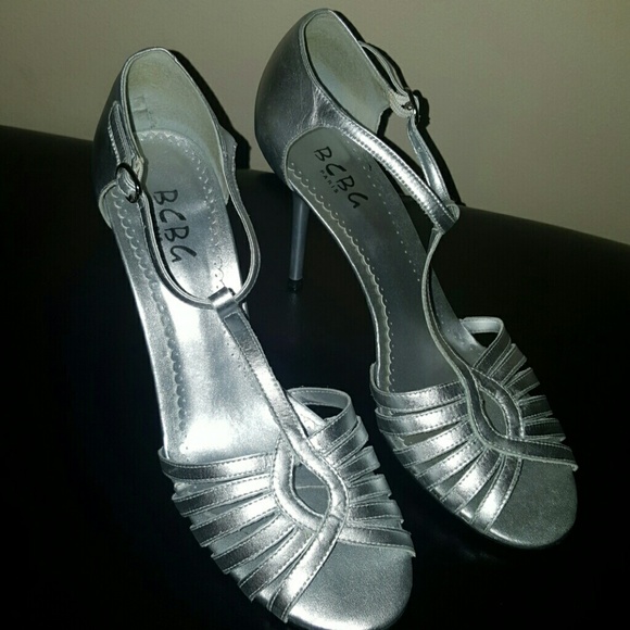 BCBG Silver strappy heels