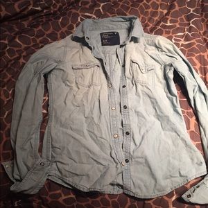 denim snap AEO shirt
