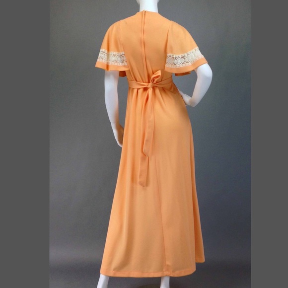 🚫SOLD🚫VINTAGE MAXI DRESS | 70s Dress Lace Flutte - Picture 3 of 4