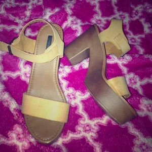 Brown and Tan Chunky Platform Heels