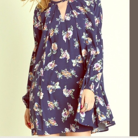 ❗️Navy Floral Boho Swing Tunic Slip Dress - Picture 3 of 3
