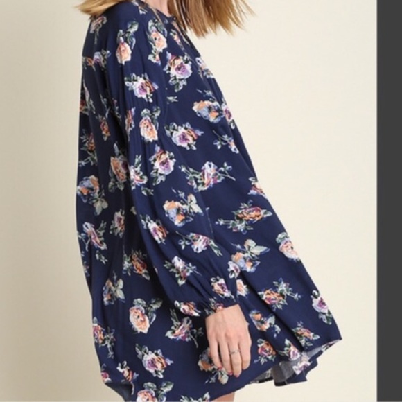 ❗️Navy Floral Boho Swing Tunic Slip Dress - Picture 2 of 3