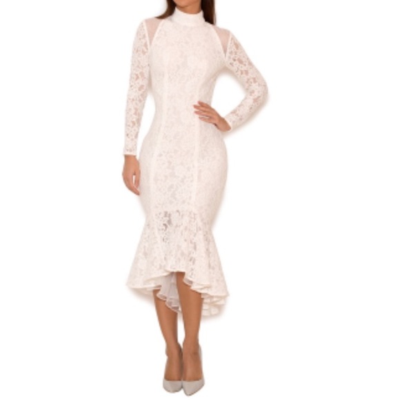 White lace long sleeve midi dress
