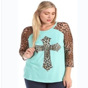 SHEER LEOPARD PRINT CROSS TOP-MINT