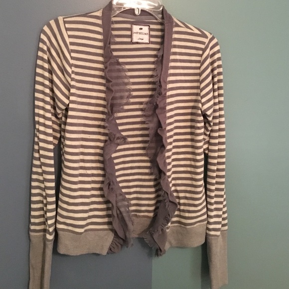 Striped ruffled cardigan