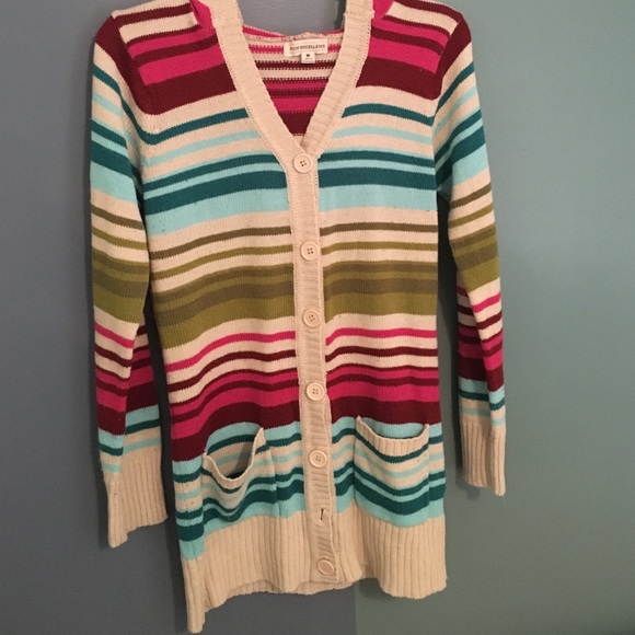 Multi- colored hooded striped cardigan