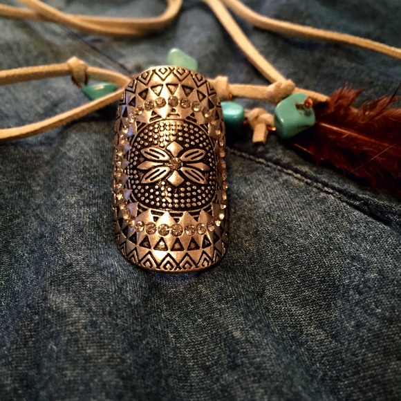 Silver tone Boho style statement ring.  Size 6