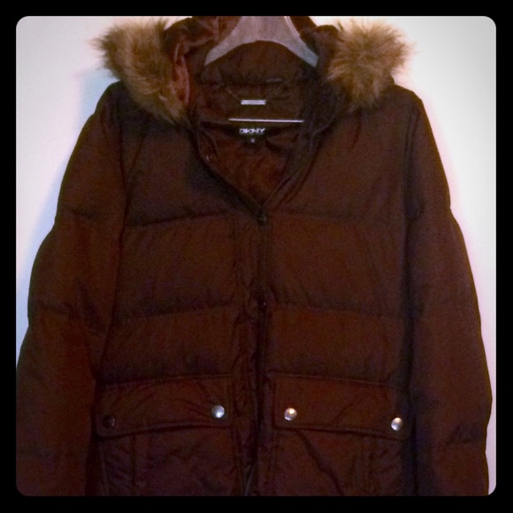 DKNY Brown Puffer Coat