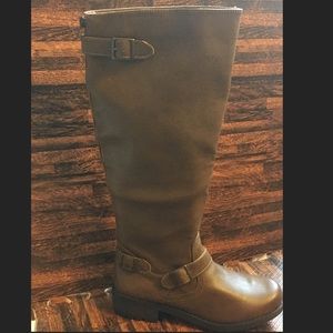 Mossimo Brown Riding Boot with Red Zipper Detail.