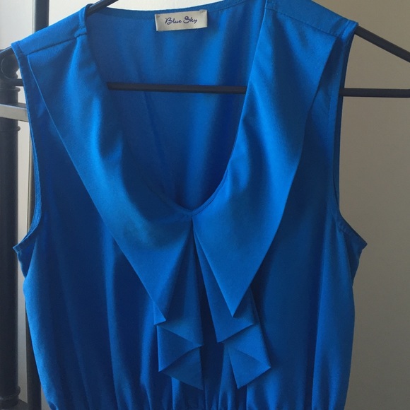 Short blue dress with pockets - Picture 2 of 2