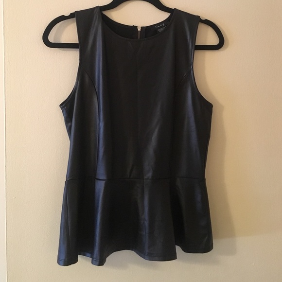 Black Faux-Leather peplum top