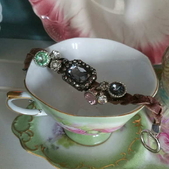 ❣Leather jeweled bracelet❣ - Picture 1 of 2