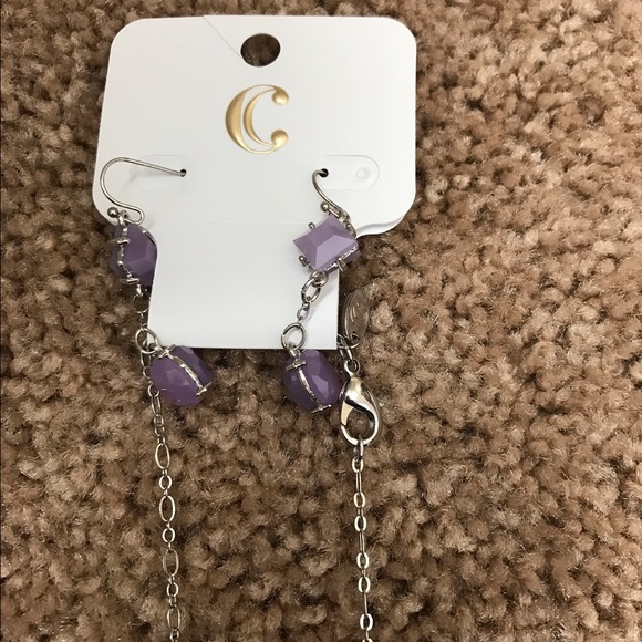 Long purple necklace and earrings