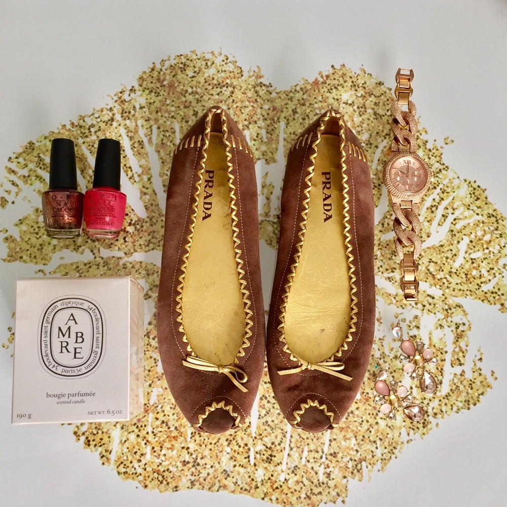 Prada Peep Toe Ballet Flats