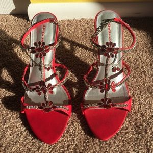Red jewel & rhinestone embellished heels