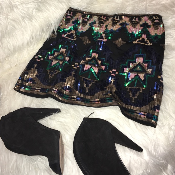 Aztec Print Sequin Skirt