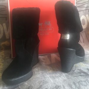 Coach Winona Suede/Shearling Wedges