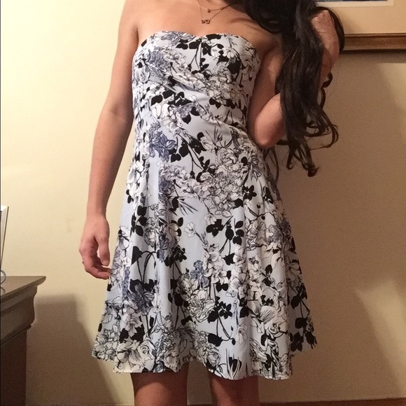 Express Blue Floral Strapless Dress