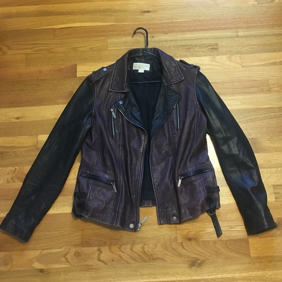Burgundy and black Michael Kors leather jacket