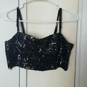 Black sequin zip up bandeau