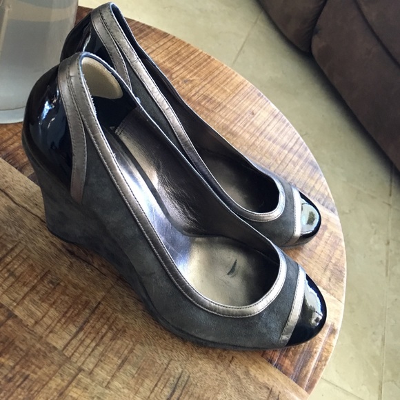 Suede coach wedges