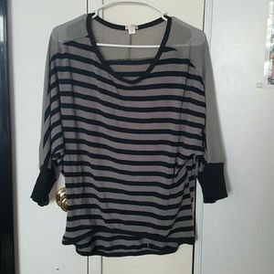 Navy blue and gray striped blouse