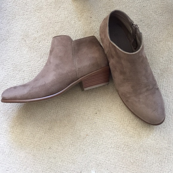 Tan faux suede booties.
