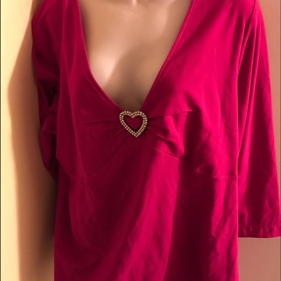 Plus red top with rhinestone heart on bust. 22/24
