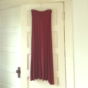 Burgundy maxi skirt.