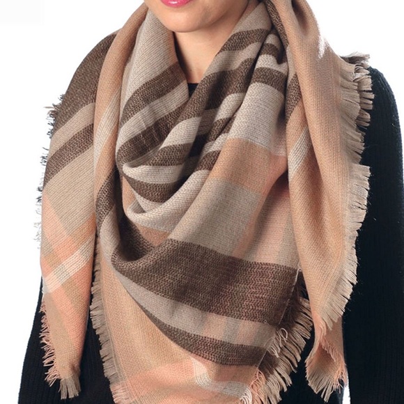 Plaid blanket scarf beige brown oversized - Picture 1 of 3