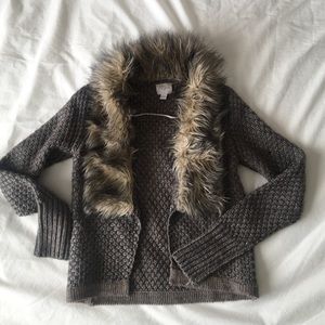 Anthropologie faux fur fitted sweater
