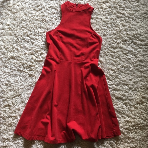Red High Neck Skater Dress