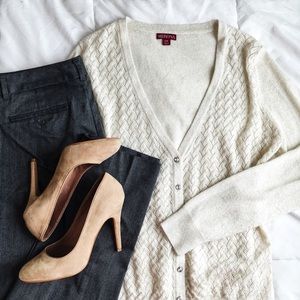 Metallic cardigan with rhinestone buttons