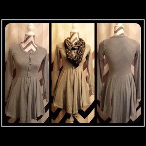 Women's Asymmetrical Long-Sleeve Dress in Gray.