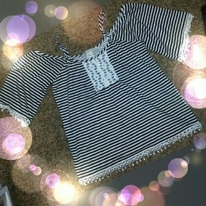 Black and white striped cold shoulder shirt