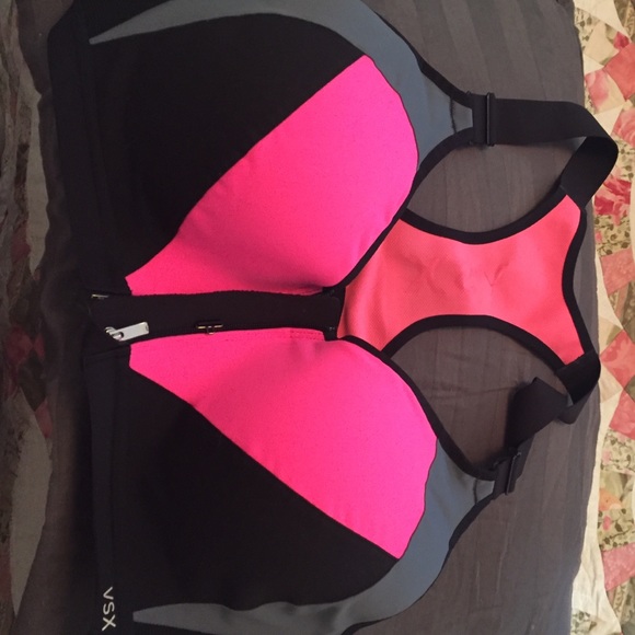 VSX Hit pink and black sports bra.